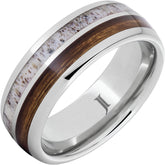 Barrel Aged Serinium® Ring with Bourbon Barrel Wood and Antler Inlays